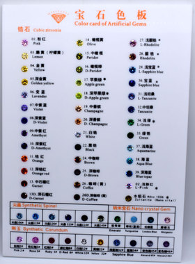 彩色锆石色卡 刚玉 尖晶 CZ宝石色板 对照标注色  珍藏版收藏