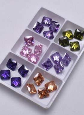 散珠倒角正方形锆石裸石角车花正方形彩色宝石组合 首饰配石CZ石