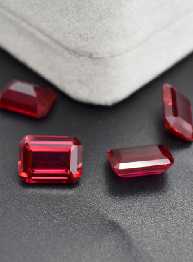 祖母绿切红宝石裸石长方形戒面缅甸红泰国鸽血红宝石戒指配石