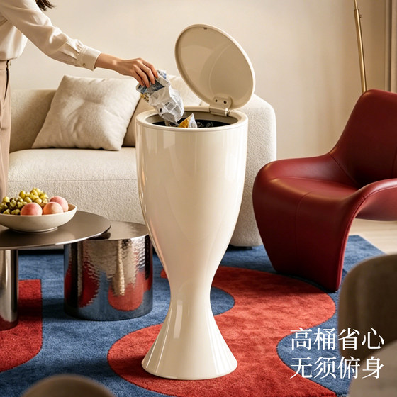 Press-on large-capacity bend-free trash can with lid