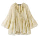 La Chapelle/La Chapelle ເສື້ອຍືດຄໍ V-neck chiffon floral ຝຣັ່ງຂອງແມ່ຍິງ summer ໃຫມ່ ເສື້ອ babydoll ຫຼຸດອາຍຸສູງສຸດ