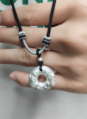 S999足银3D立体招财貔貅平安扣项链吊坠编织项链中国风纯银毛衣链