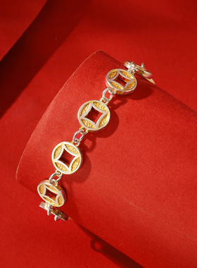 足银999描金钱币铜币貔貅招财手链新中式国潮中国风复古手环礼物