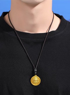 足银999金包银黄财神吊坠项链纯银新中式国潮复古国风财神爷项链