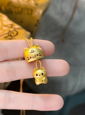 S999纯银镀金足银猫猫招财猫吊坠可爱卡通小猫项链挂件锁骨链送礼