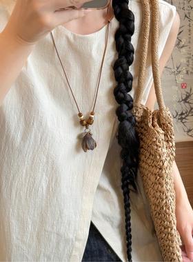 复古天然果实长款吊坠项链女秋冬新中式民族风毛衣链装饰挂绳配饰