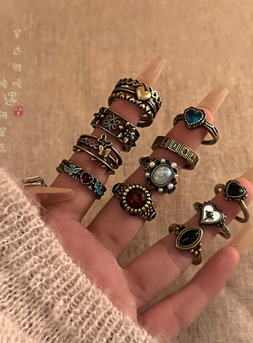 中古vintage戒指女生开口叠戴食指戒小众设计复古民族风古着指环