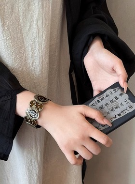 中古vintage宽手镯女小众夸张精致手链轻奢复古高级感个性手饰品