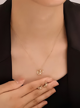 微镶锆蝴蝶项链女铜合金轻奢饰品镶钻锁骨链简约百搭套装厂家