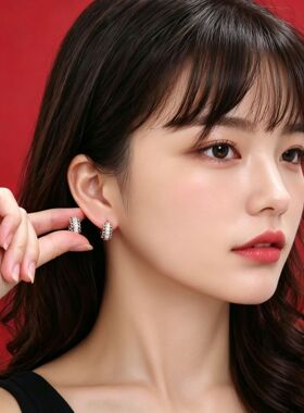 跨境款锆石耳扣铜合金耳环女小众轻奢精致气质欧美轻奢耳环耳饰品