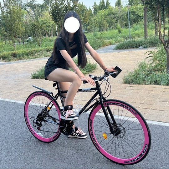 死飞自行车男女款网红公路赛车碟刹学生车26寸公路跑车实心胎活飞