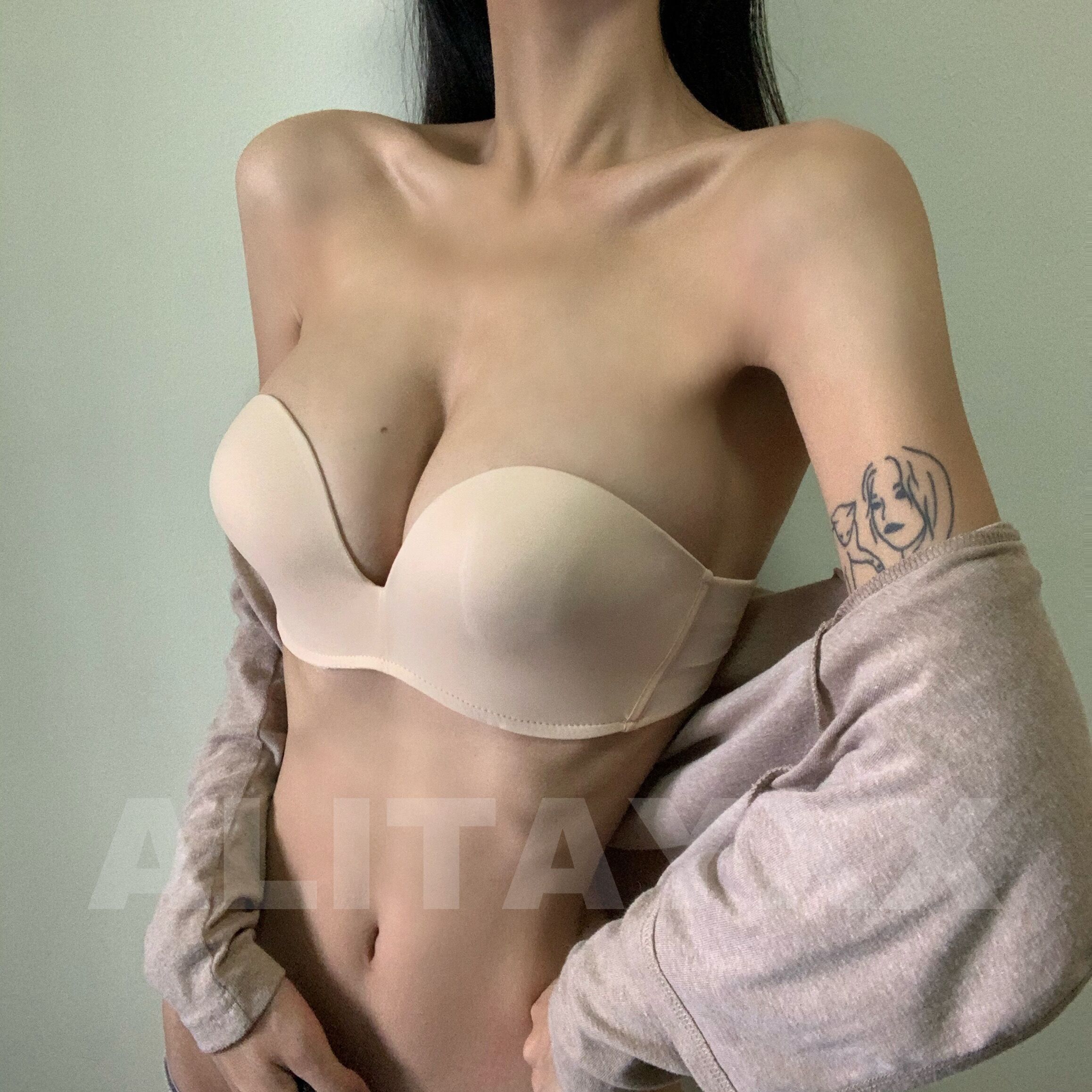 Alitayxx 享自由 无肩带聚拢内衣无钢圈防滑隐形裹胸式文胸简约 - 图1