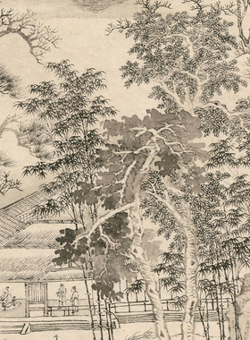 A34清王翚溪堂诗思图山水国画心装饰画字画宣纸高清微喷打印画芯