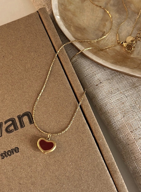 阿婉Wan 滴油小红心项链女轻奢小众气质高级钛钢爱心形锁骨链配饰