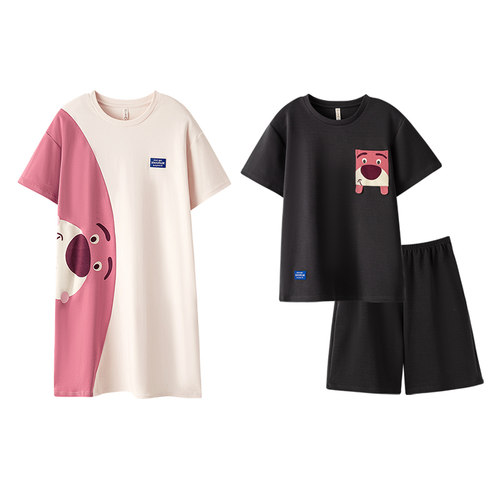 芬腾可安情侣睡衣夏季纯棉短袖可爱薄款男女款睡裙家居服可外穿夏 - 图3