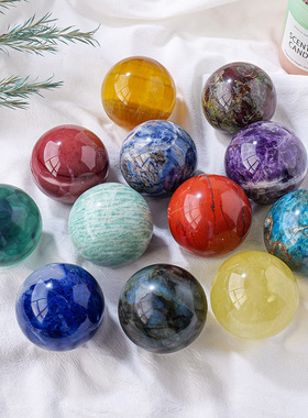 天然水晶球虎眼石招财摆件