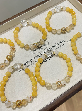 天然黄玉塔山黄水晶设计感随型白水晶手链女绣球配饰