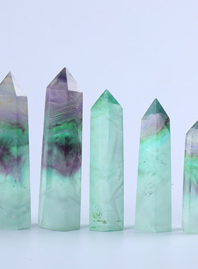 天然萤石六棱柱摆件 单尖水晶萤石六角柱子家居客厅办公桌面摆设