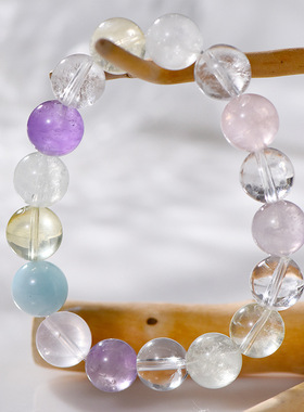 天然多手链12mm圈夏天DIY小众设计紫粉水晶手工编织手串