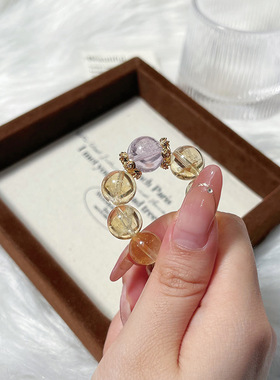 天然黄阿塞串珠白阿塞水晶手链女紫玉12mm大颗粒小众手串