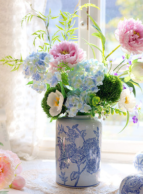 青花瓷花瓶花开富贵景德镇花瓶陶瓷高级感家居摆件花瓶