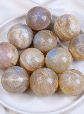 天然月光石水晶球 水晶原石打磨七星阵风水球家居桌面装饰摆件