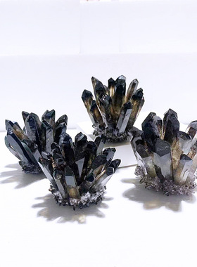 茶水晶簇摆件 矿标水晶茶晶晶簇能量石消磁净化家居桌面摆件