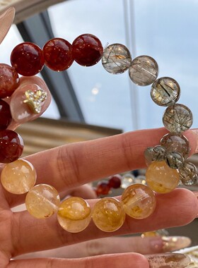 天然红黄胶花碧玺发多宝手链