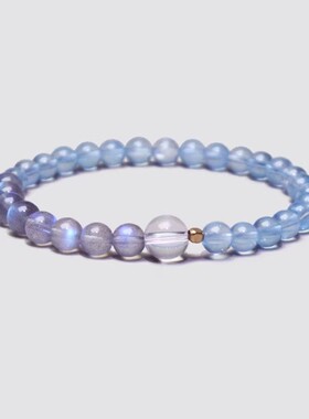 海蓝宝灰月光白水晶镀18K金手链