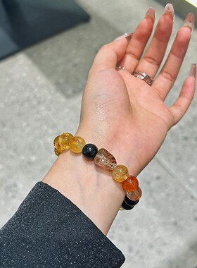 天然黄塔晶红胶花手链金曜石黑金超随型个性小众水晶串珠