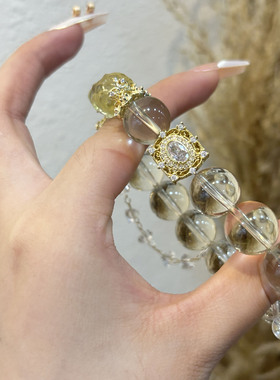 天然柠檬晶黄水晶财神手链女生大颗粒个性小众水晶设计款