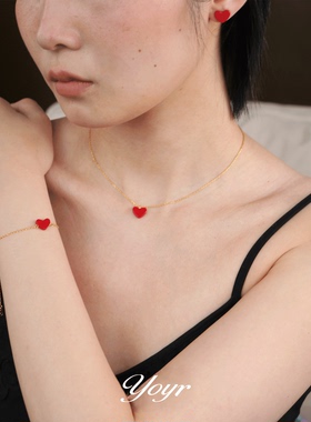 YOYR黄铜项链红爱心项链