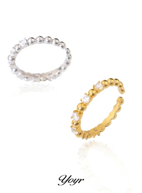 yoyr黄铜戒指锆钻拼接圆球戒指