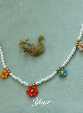 yoyr钛钢项链七彩花朵珠珠项链