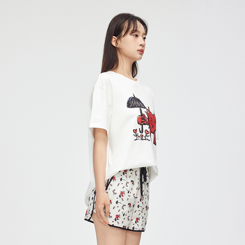 innplanet新款插画师合作宽松休闲百搭爱心印花T恤女PN11TS855A - 图1