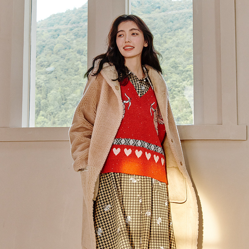 tanni冬季新品学院风V领休闲运动毛衣无袖提花针织背心TL31KN038A,淘宝优惠券,粉丝福利购,淘宝优惠卷