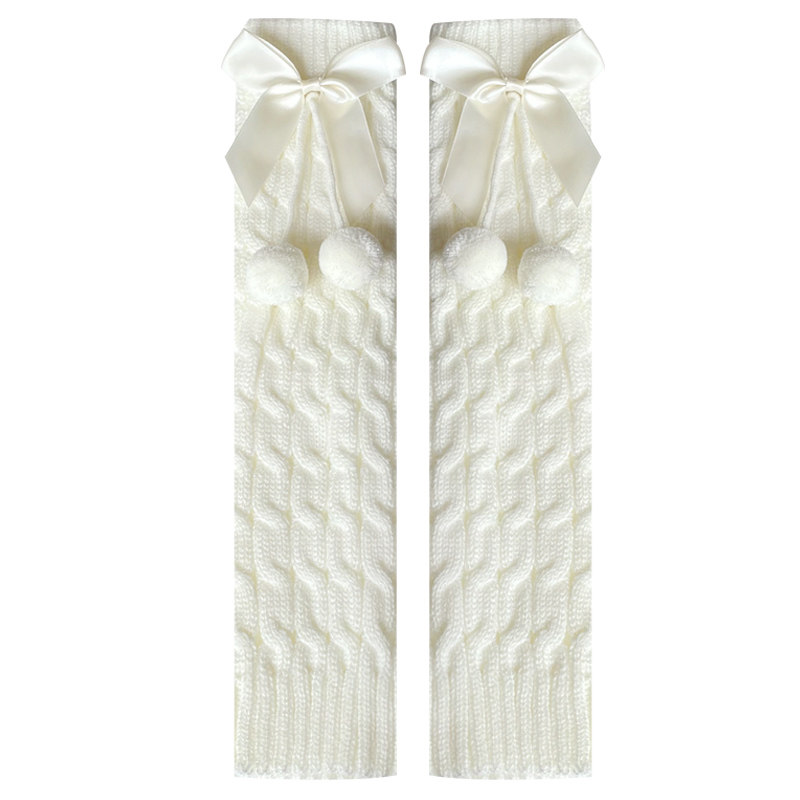 可爱lolita腿套日系秋冬针织保暖蝴蝶结袜套jk带毛球的白色堆堆袜,淘宝优惠券,粉丝福利购,淘宝优惠卷