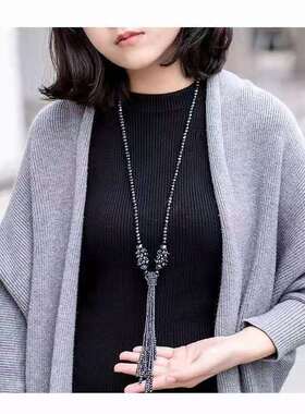 经典款水晶长流苏毛衣链