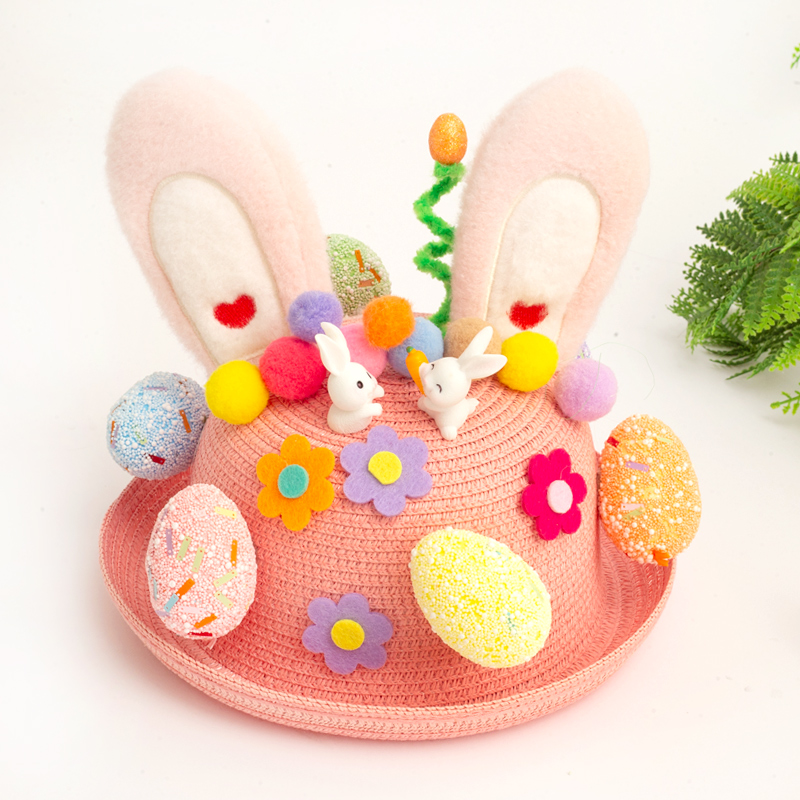 复活节创意diy帽子手工制作材料包儿童走秀兔子制作粘贴帽装饰 - 图0