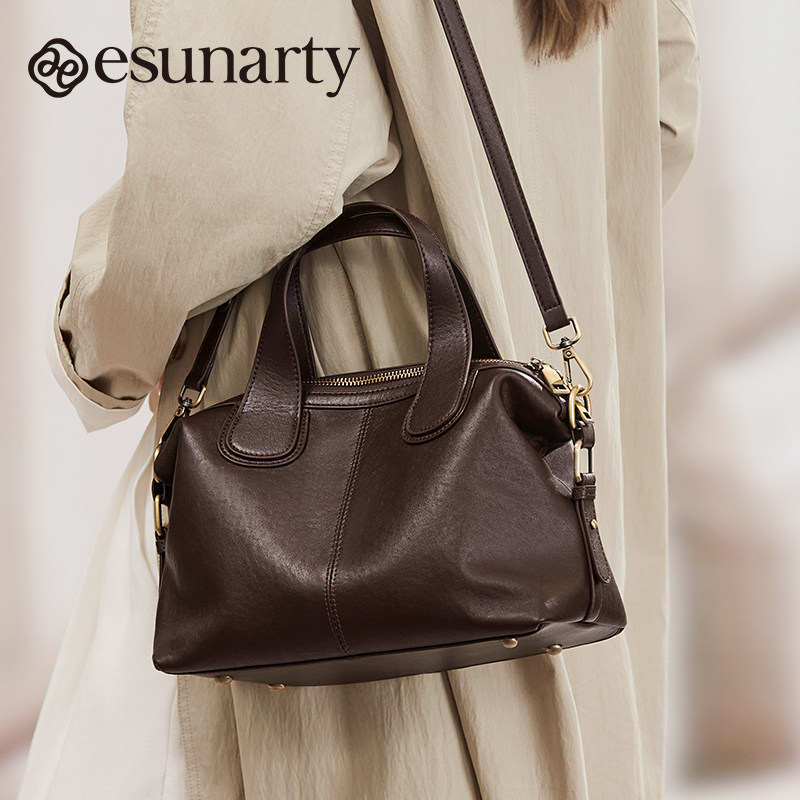 真皮手提包包女士2025新款秋冬植鞣皮大容量波士顿包高级感斜挎包,淘宝优惠券,粉丝福利购,淘宝优惠卷