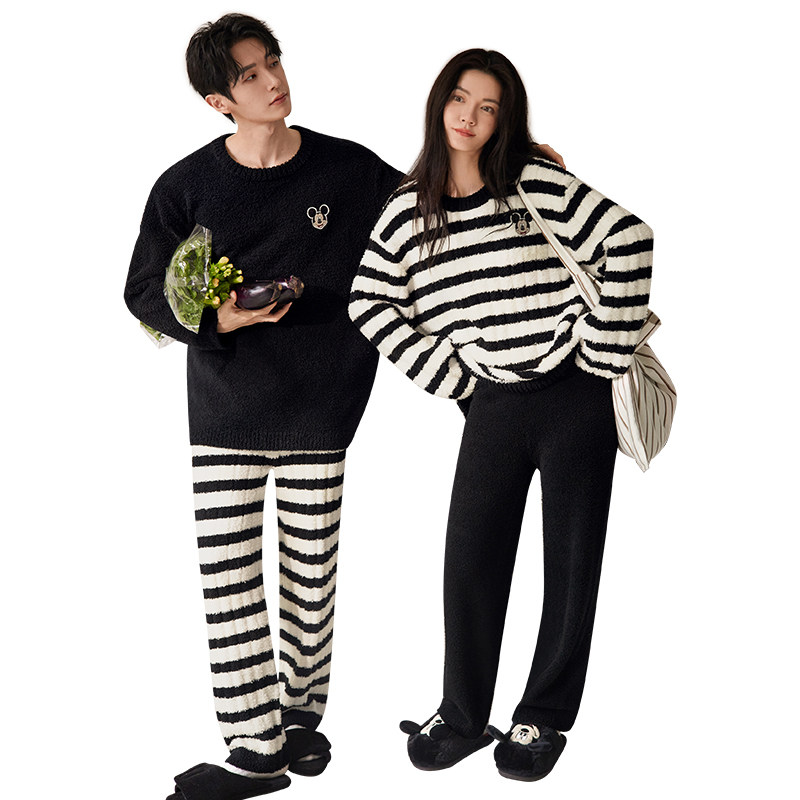 迪士尼情侣睡衣秋冬季保暖珊瑚绒家居服男女款外穿宽松半边绒套装,淘宝优惠券,粉丝福利购,淘宝优惠卷