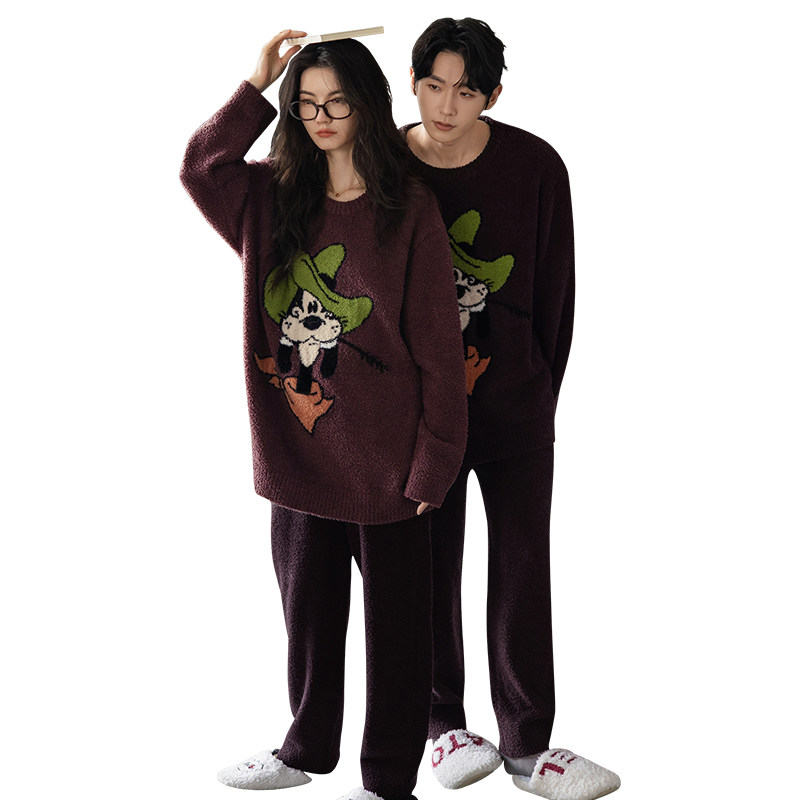 迪士尼秋冬季保暖半边绒情侣睡衣女大码珊瑚绒家居服休闲男士套装,淘宝优惠券,粉丝福利购,淘宝优惠卷
