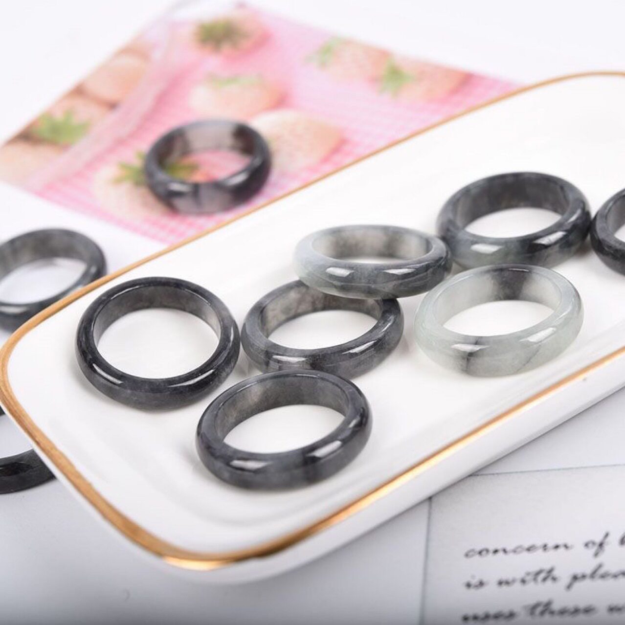 Myanmar natural A-grade jade ring, black chicken jade ring, men's and women's Sihui jewelry and jade