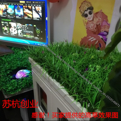 直销假草坪带花塑料草仿真绿植物墙高草加密室内阳台装饰人造草皮-图1