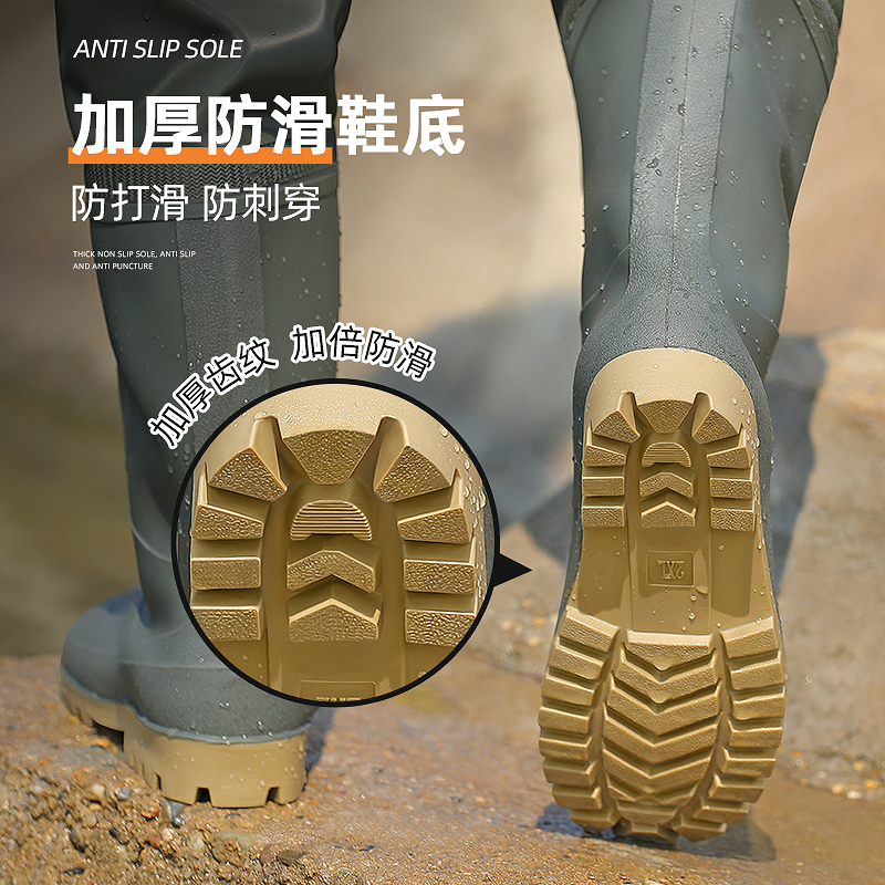 备美下水裤赶海连体裤全身防水雨裤带雨鞋半身男款水库抓鱼涉水裤