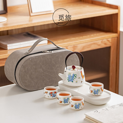 中式鸡缸杯旅行茶具套装一壶二杯快客杯便携式户外旅游酒店泡茶壶 - 图2