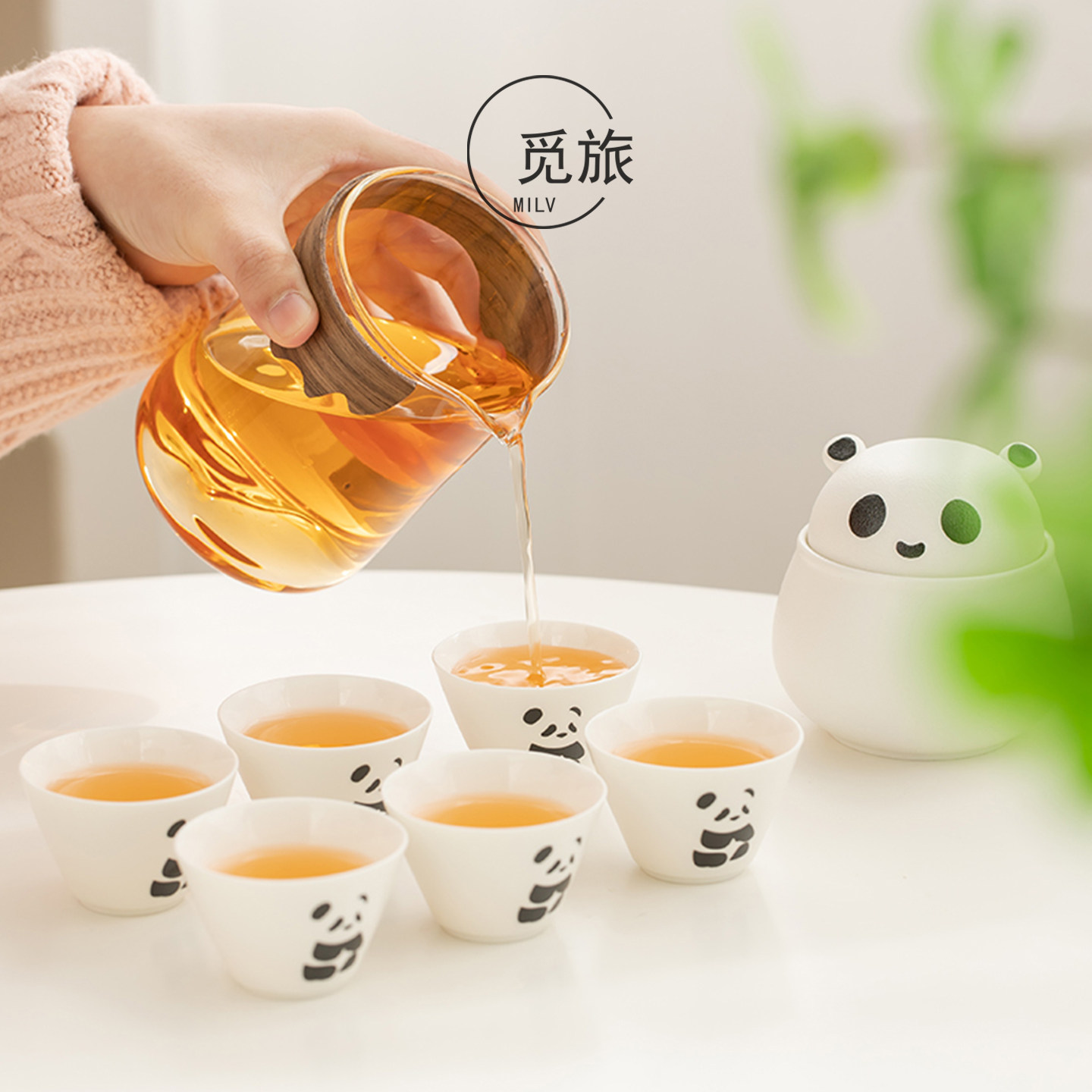 国潮熊猫旅行茶具便携式女士个人专用快客杯一壶三杯户外泡茶套装,淘宝优惠券,粉丝福利购,淘宝优惠卷