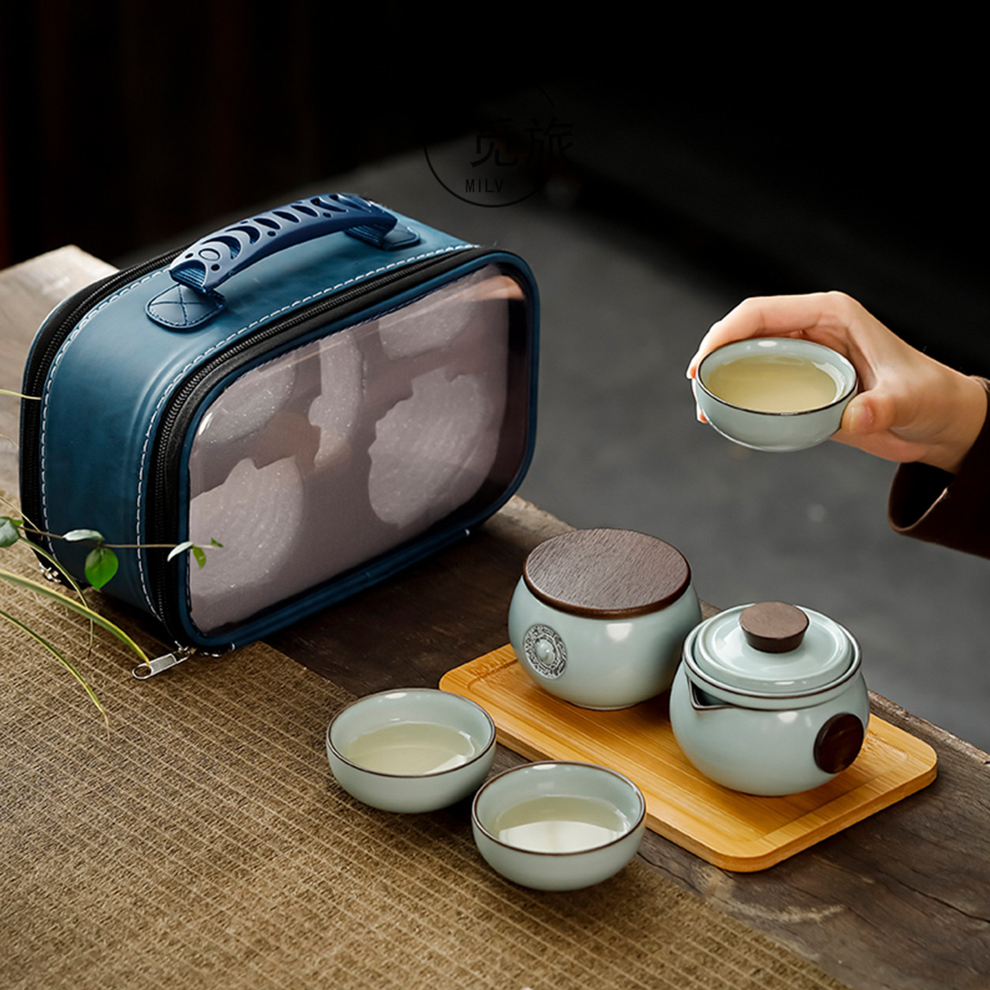 汝窑便携式旅行茶具套装快客杯户外车载随身功夫茶具陶瓷泡茶壶,淘宝优惠券,粉丝福利购,淘宝优惠卷