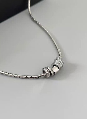 个性百搭闪钻圆环吊坠钛钢项链