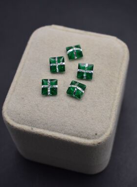 diy正方形拼色祖母绿耳钉裸石